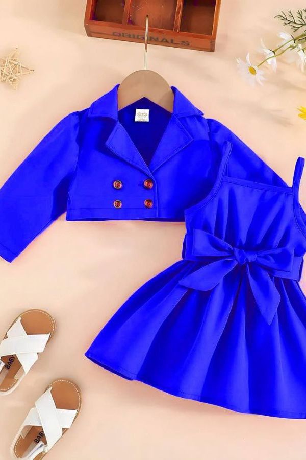 Bow Dress With Short Jacket- Blue