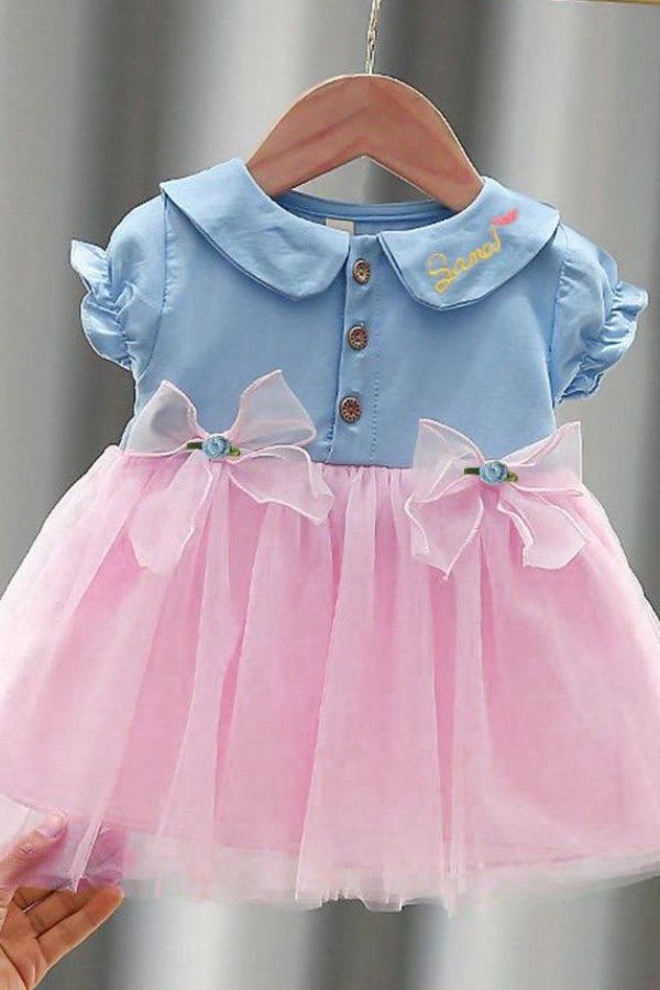 Blue & Pink Dress With Bow