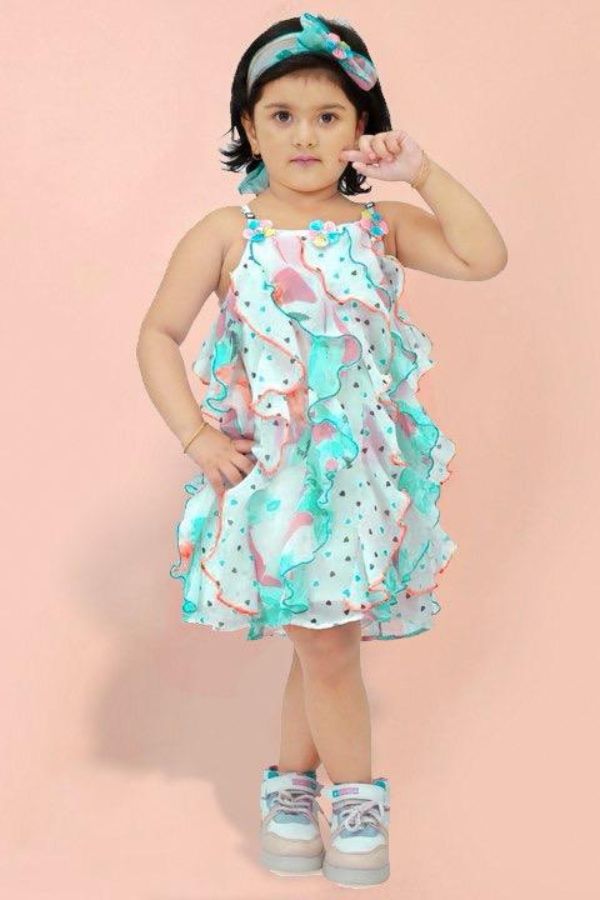 Light Blue Floral Baby Dress With Headband